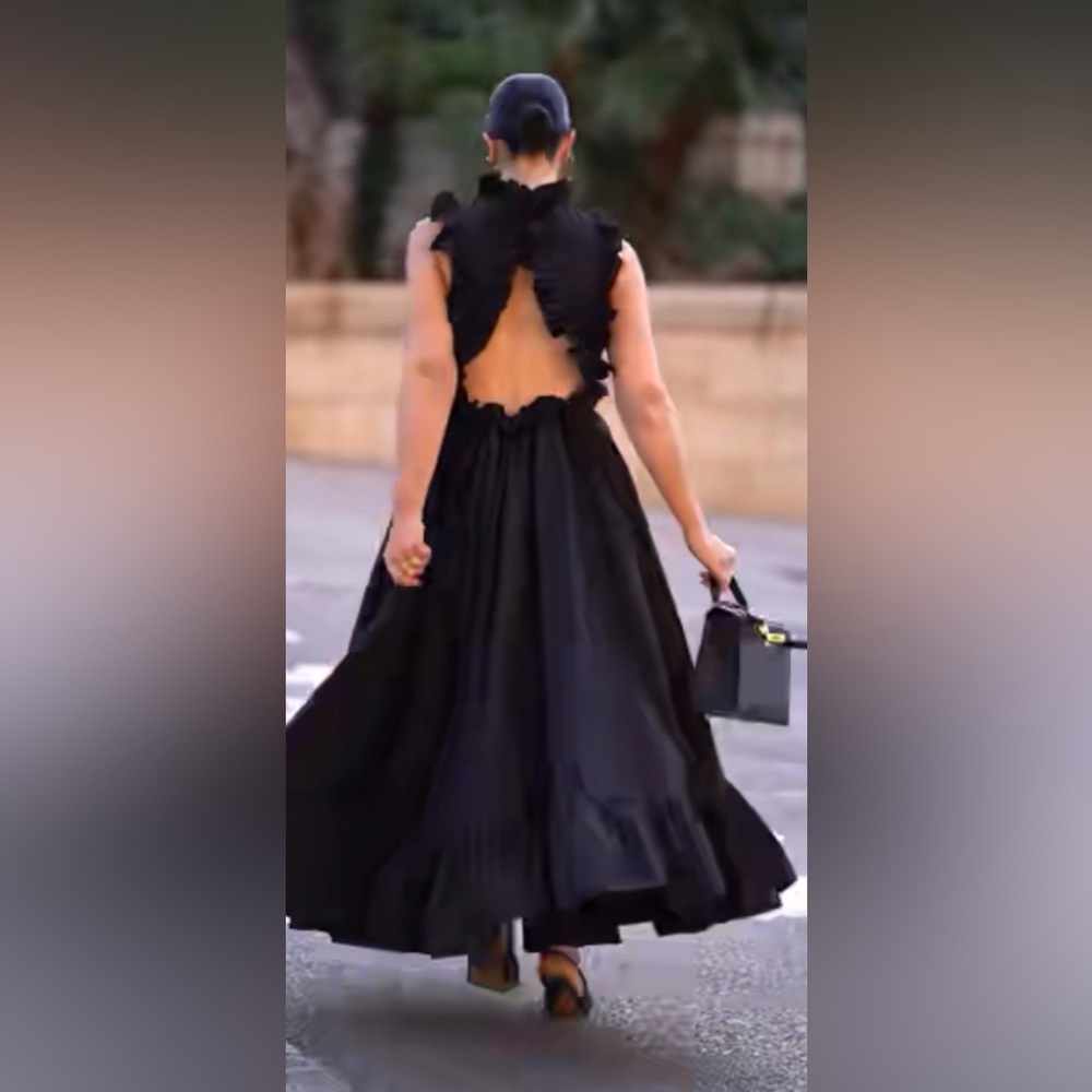 MARIELLE Almelo Martinique Black Elegant Ruffle Maxi Dress New With Tags‎ - Picture 2 of 13